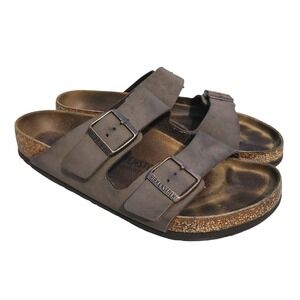 Birkenstock Leather Sandals Dark Brown 42 270 Men 9 Women 11 Double Strap Buckle
